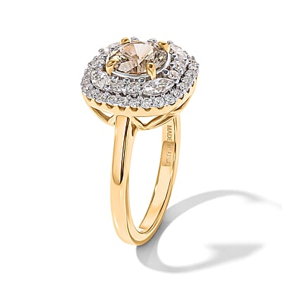 D'Joy Hanabi Cut Premium Turkizite and Moissanite 1.85 ctw Ring in 18K Vermeil Yellow Gold Over Sterling Silver (Size 7.0)