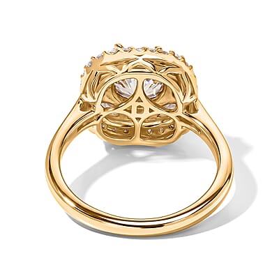 D'Joy Hanabi Cut Premium Turkizite and Moissanite 1.85 ctw Ring in 18K Vermeil Yellow Gold Over Sterling Silver (Size 7.0)