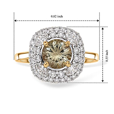 D'Joy Hanabi Cut Premium Turkizite and Moissanite 1.85 ctw Ring in 18K Vermeil Yellow Gold Over Sterling Silver (Size 7.0)