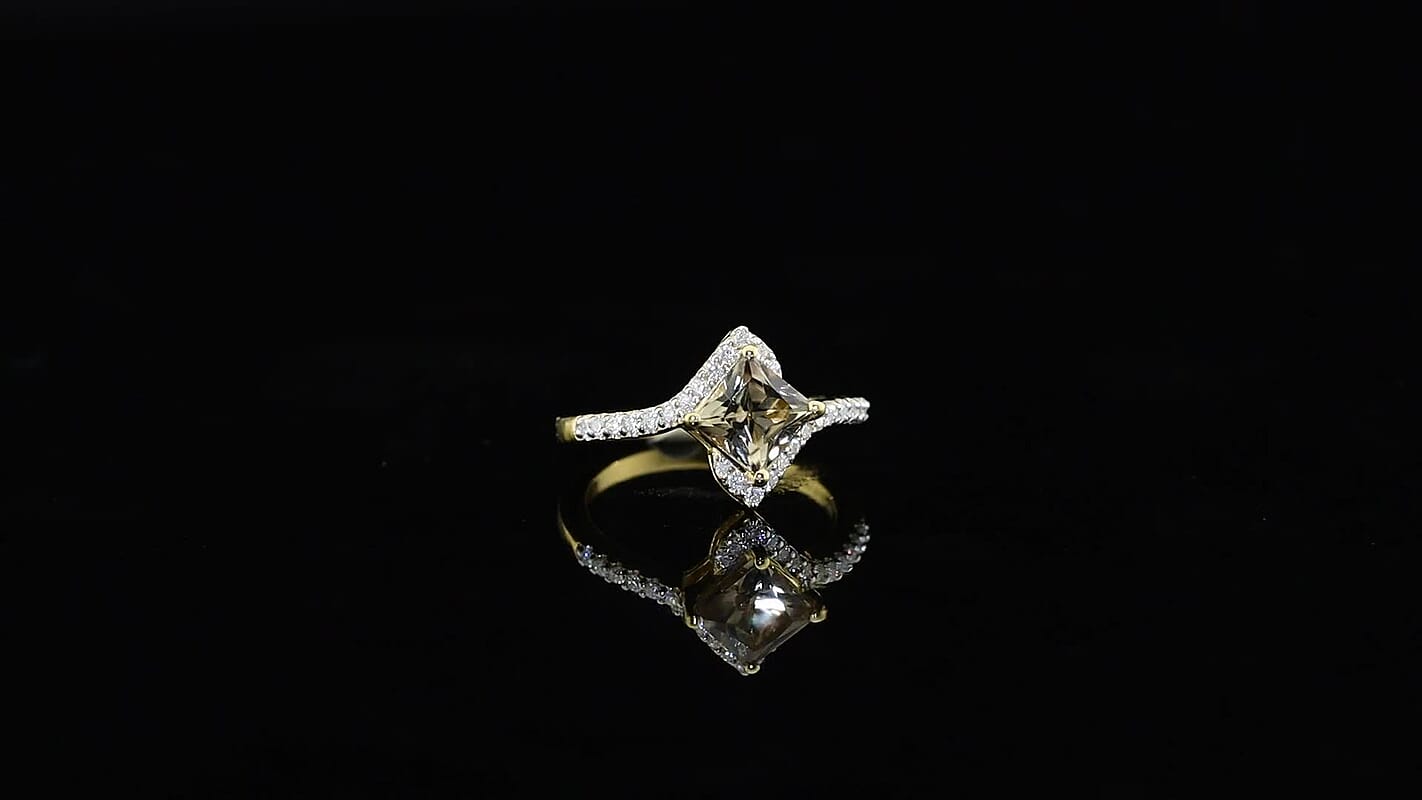 D''Joy Asscher Cut Premium Turkizite, Moissanite Ring in 18K Vermeil YG Over Sterling Silver (Size 10.0) 1.56 ctw