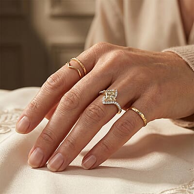 D'Joy Asscher Cut Premium Turkizite and Moissanite 1.56 ctw Ring in 18K Vermeil Yellow Gold Over Sterling Silver (Size 6.0)