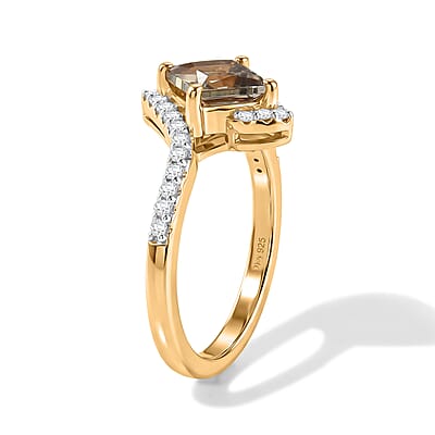 D'Joy Asscher Cut Premium Turkizite and Moissanite 1.56 ctw Ring in 18K Vermeil Yellow Gold Over Sterling Silver (Size 6.0)