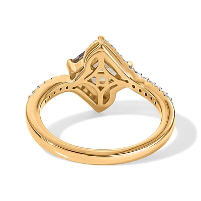 D'Joy Asscher Cut Premium Turkizite and Moissanite 1.56 ctw Ring in 18K Vermeil Yellow Gold Over Sterling Silver (Size 6.0)