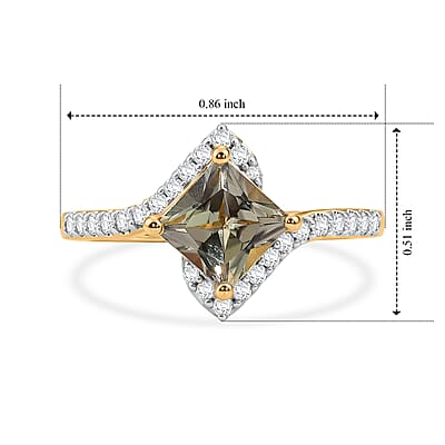 D'Joy Asscher Cut Premium Turkizite and Moissanite 1.56 ctw Ring in 18K Vermeil Yellow Gold Over Sterling Silver (Size 6.0)