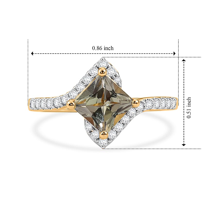 D'Joy Asscher Cut Premium Turkizite and Moissanite 1.56 ctw Ring in 18K Vermeil Yellow Gold Over Sterling Silver (Size 6.0)