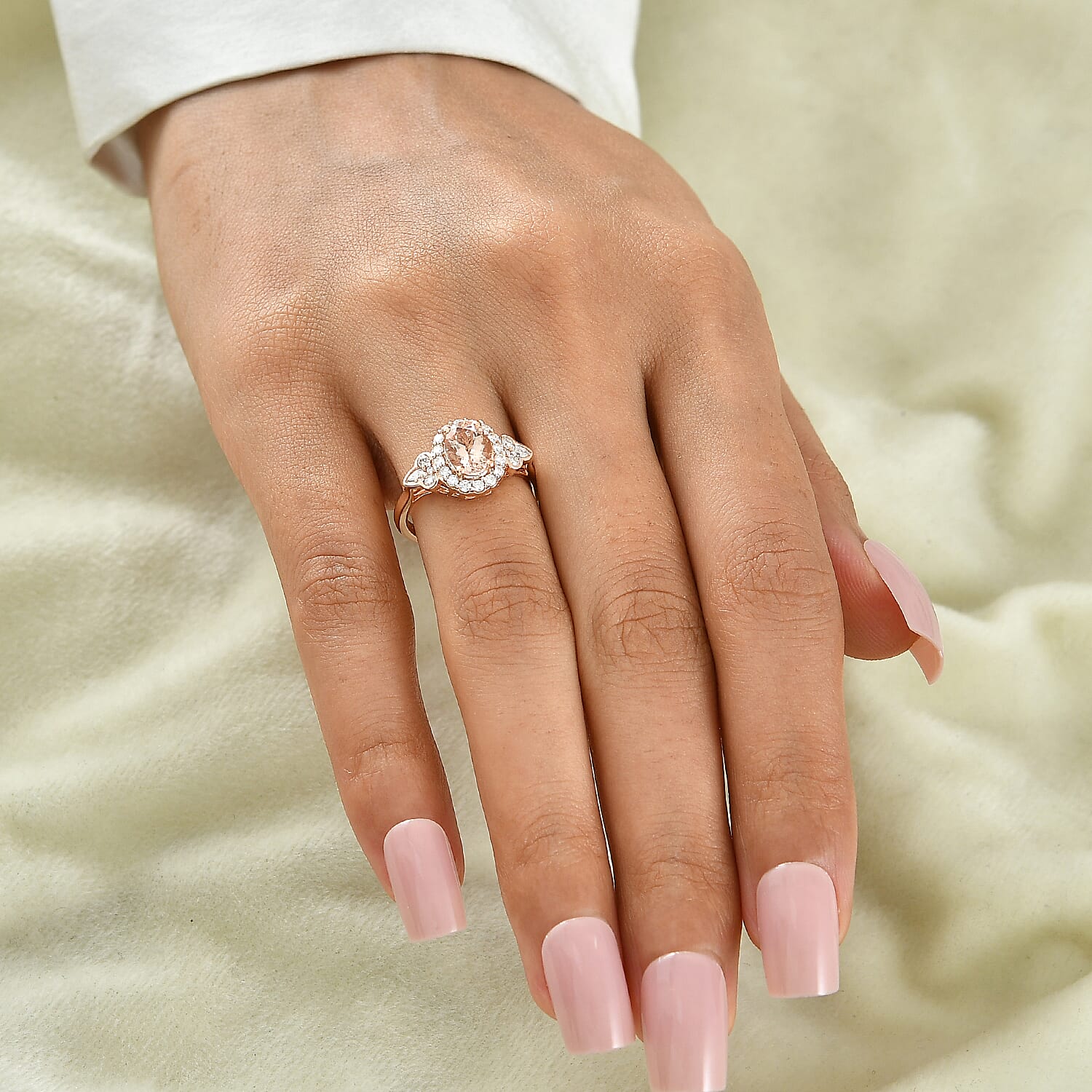 D'Joy AAA Marropino Morganite and Moissanite 1.60 ctw Ring in 18K Vermeil Rose Gold Over Sterling Silver (Size 6.0)