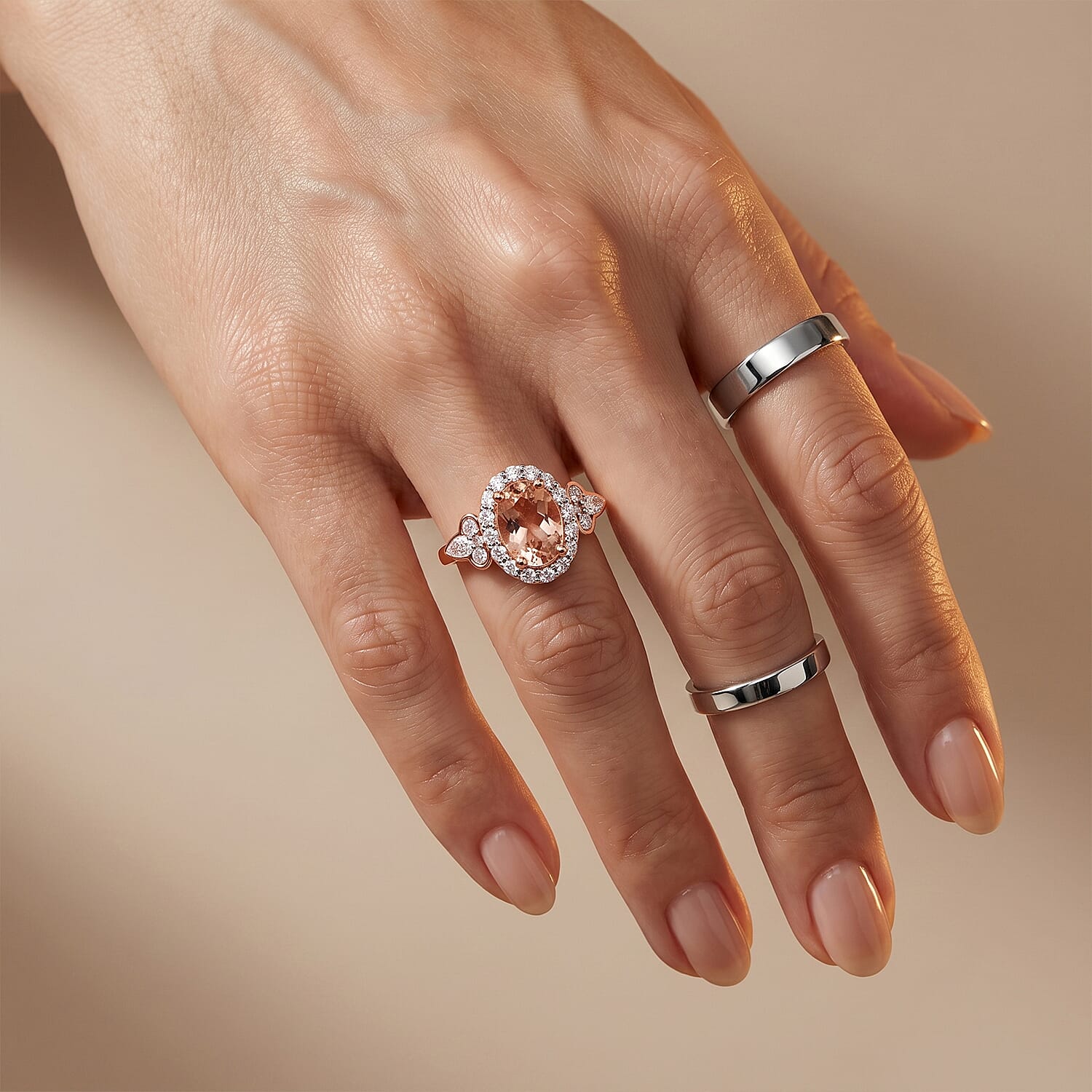 D'Joy AAA Marropino Morganite and Moissanite 1.60 ctw Ring in 18K Vermeil Rose Gold Over Sterling Silver (Size 6.0)