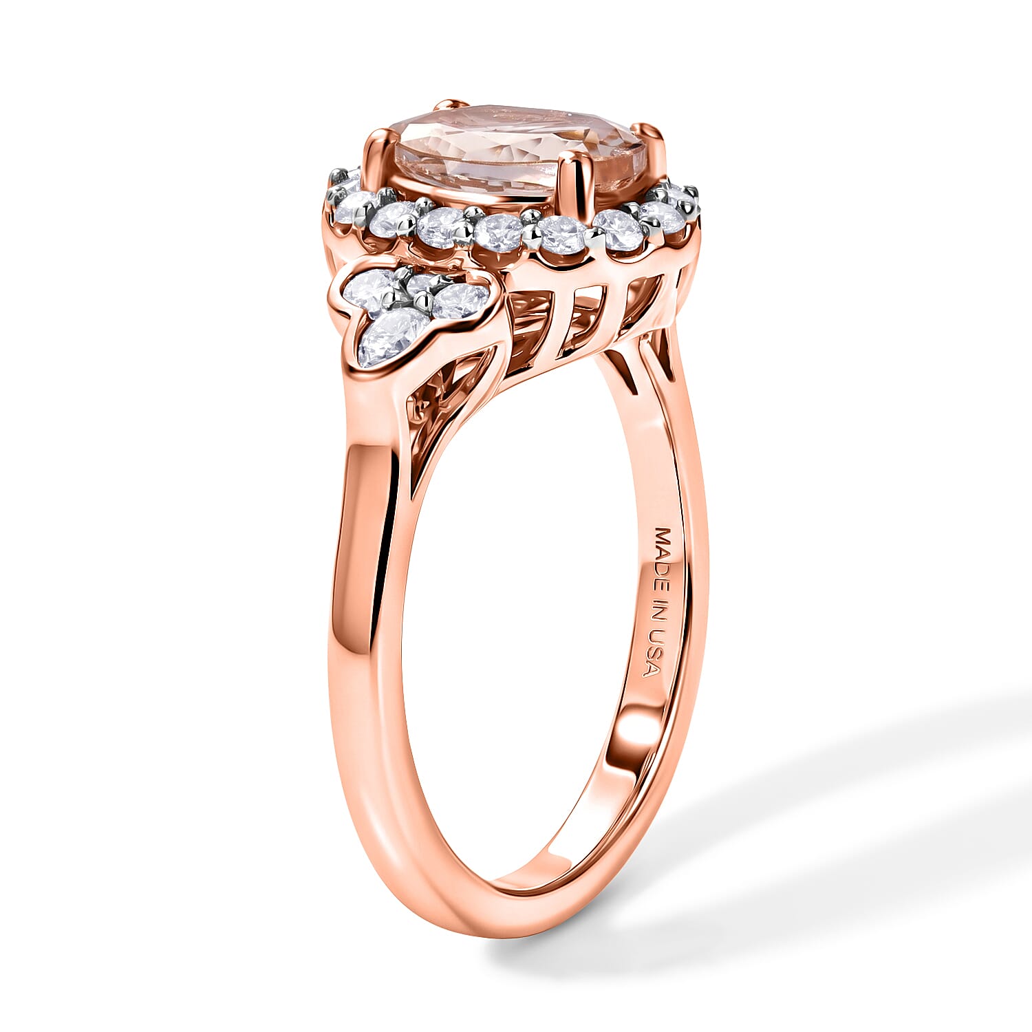 D'Joy AAA Marropino Morganite and Moissanite 1.60 ctw Ring in 18K Vermeil Rose Gold Over Sterling Silver (Size 6.0)