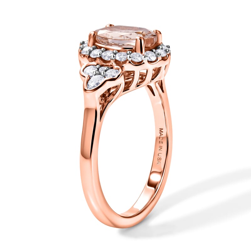 D'Joy AAA Marropino Morganite and Moissanite 1.60 ctw Ring in 18K Vermeil Rose Gold Over Sterling Silver (Size 6.0)