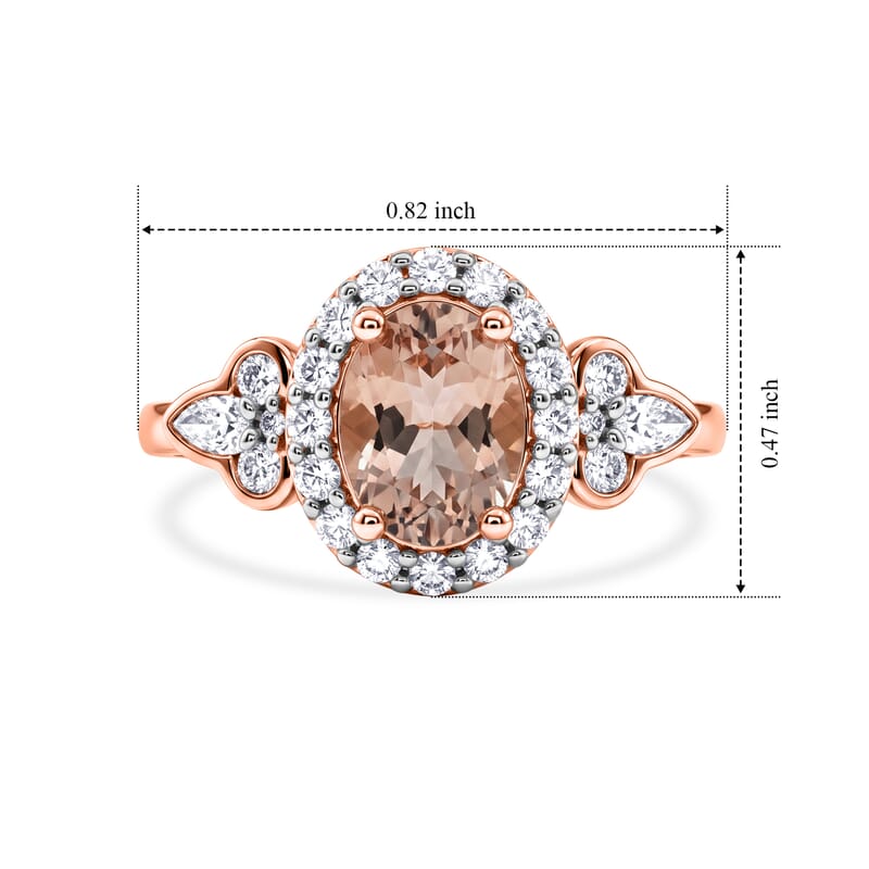 D'Joy AAA Marropino Morganite and Moissanite 1.60 ctw Ring in 18K Vermeil Rose Gold Over Sterling Silver (Size 6.0)
