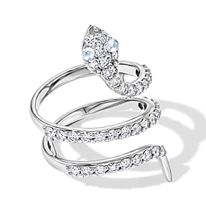 White Moonstone and Simulated Diamond 2.50 ctw Snake Ring in Sterling Silver (Size 6.0)
