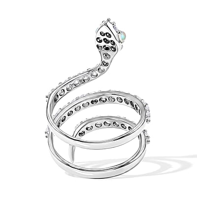 White Moonstone and Simulated Diamond 2.50 ctw Snake Ring in Sterling Silver (Size 7.0)