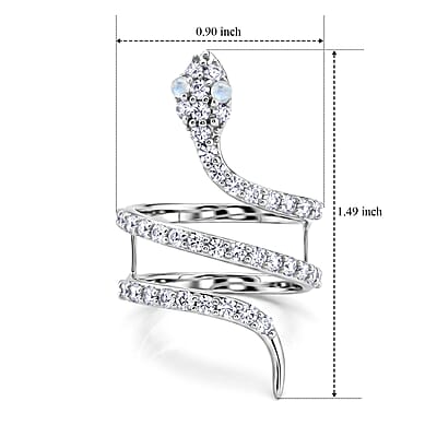 White Moonstone and Simulated Diamond 2.50 ctw Snake Ring in Sterling Silver (Size 7.5)