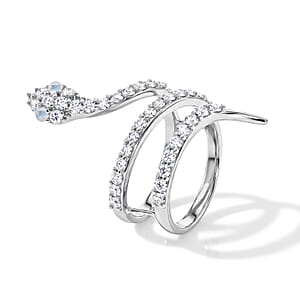 White Moonstone and Simulated Diamond 2.50 ctw Snake Ring in Sterling Silver (Size 9.0)