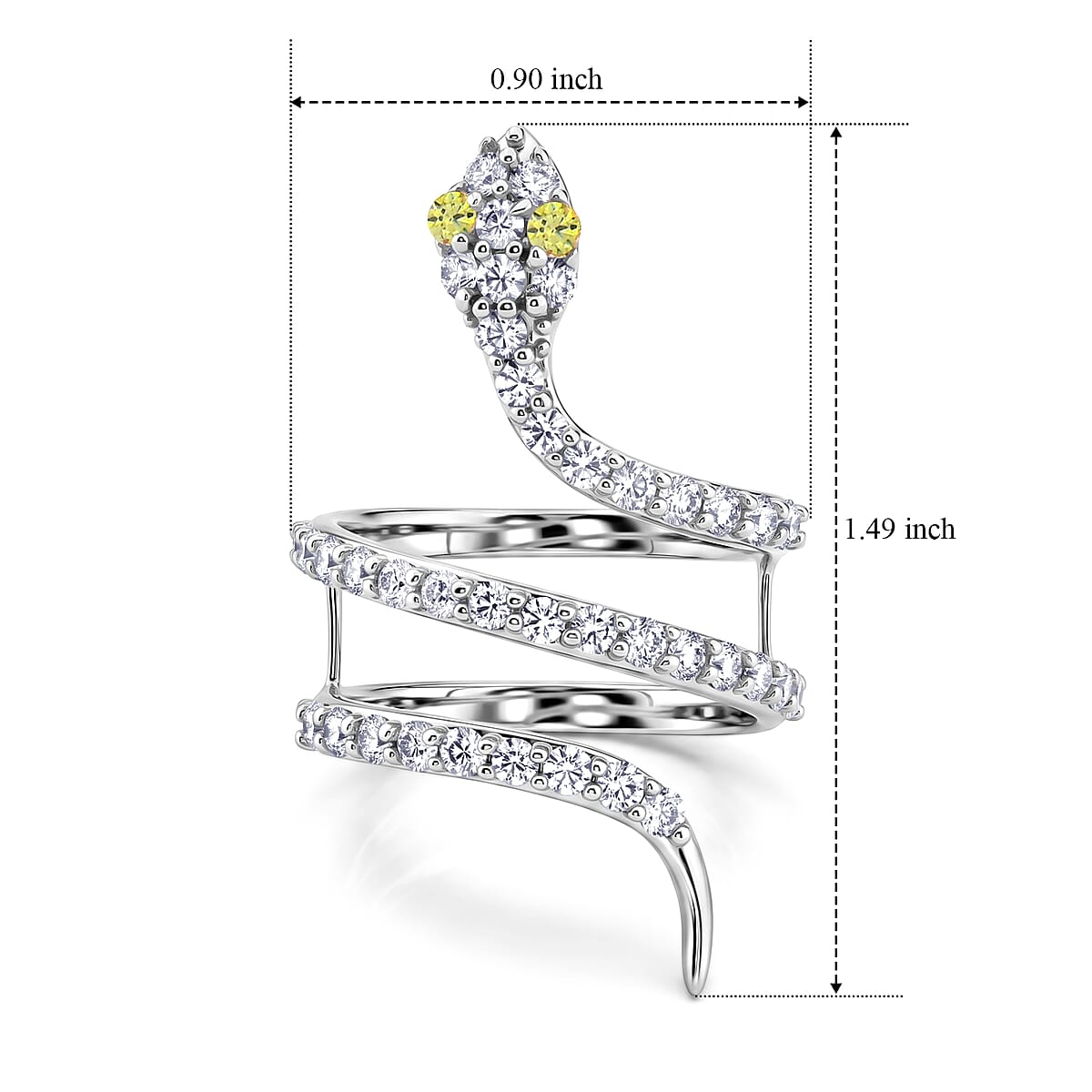Simulated Green and White Diamond Snake Ring in Sterling Silver (Size 6.5) image number 5