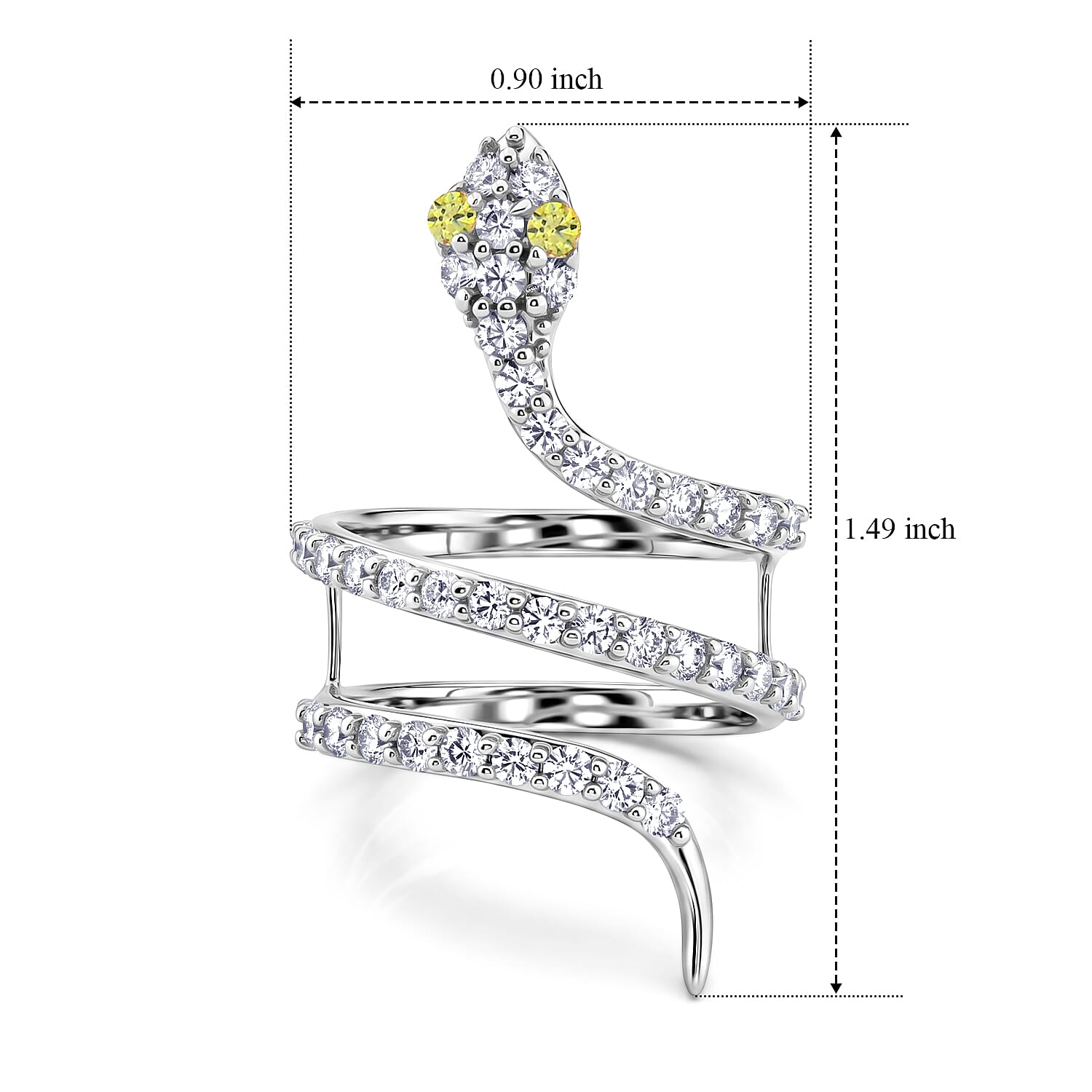 Simulated Green and White Diamond Snake Ring in Sterling Silver (Size 7.0)