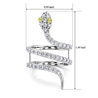 Simulated Green and White Diamond Snake Ring in Sterling Silver (Size 7.0)