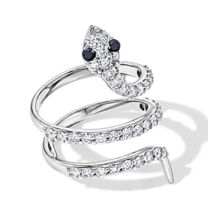 Simulated Black and White Diamond Snake Ring in Sterling Silver (Size 7.0)