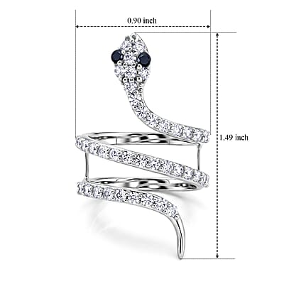 Simulated Black and White Diamond Snake Ring in Sterling Silver (Size 7.5)