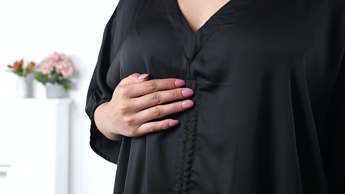 La Marey Black Poly Hammered Satin Kaftan Satin - One Size Fits Most