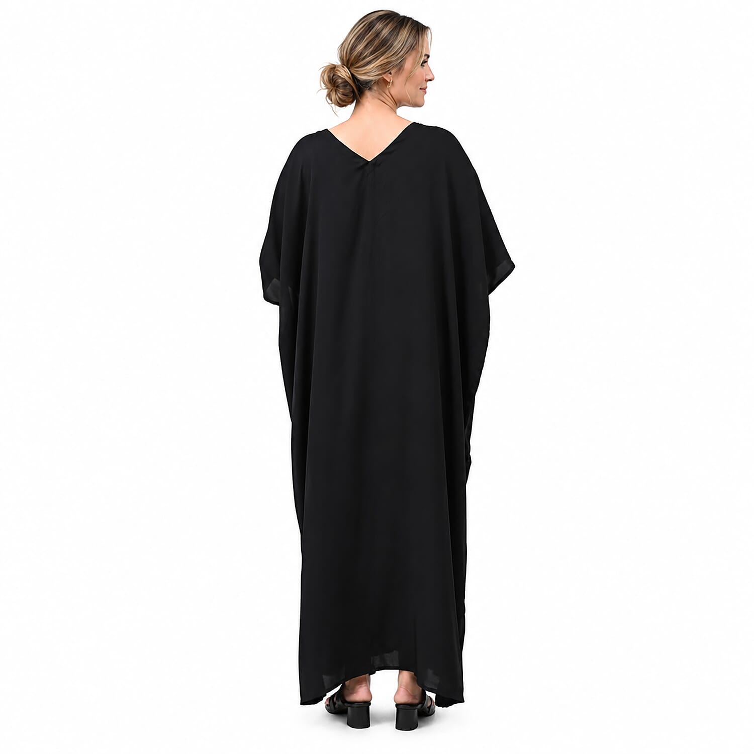 La Marey Black Poly Hammered Satin Kaftan Satin - One Size Fits Most