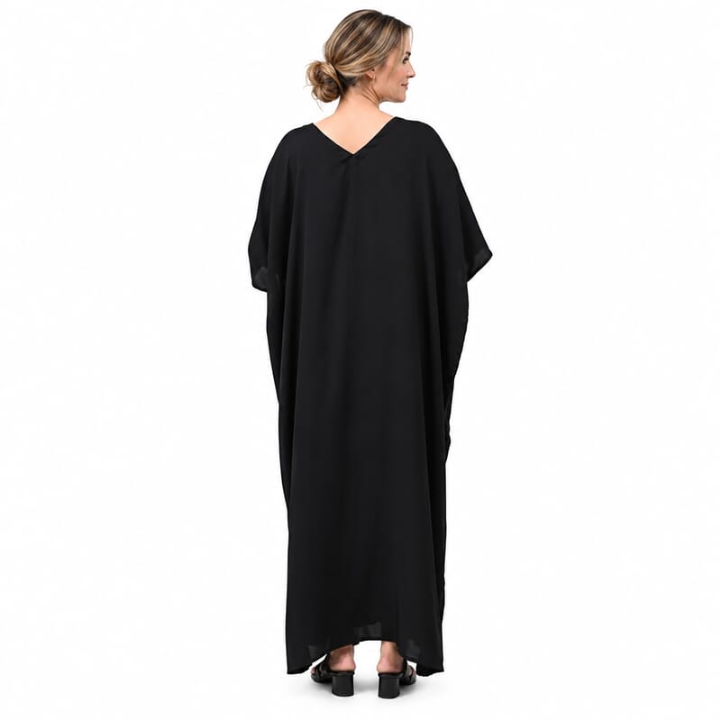 La Marey Black Poly Hammered Satin Kaftan Satin - One Size Fits Most