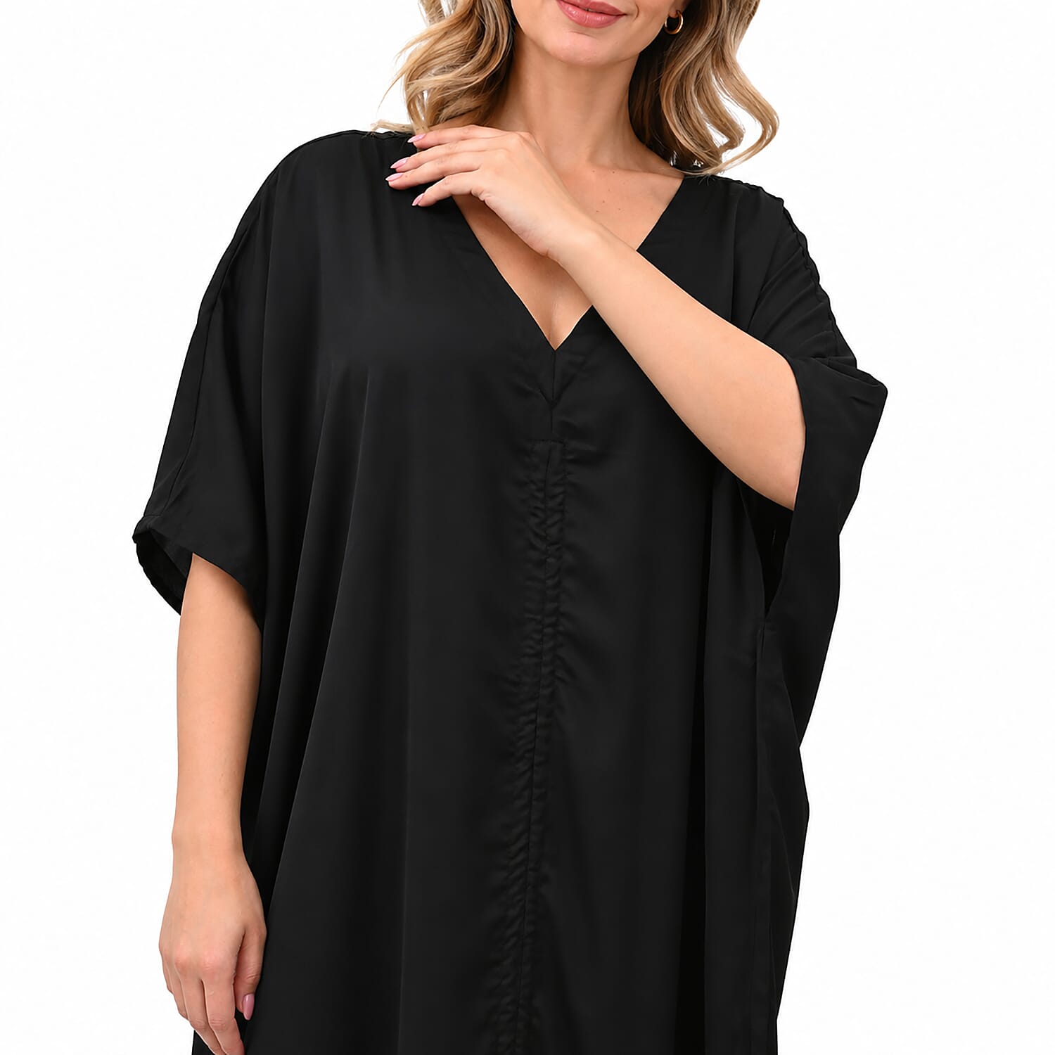 La Marey Black Poly Hammered Satin Kaftan Satin - One Size Fits Most