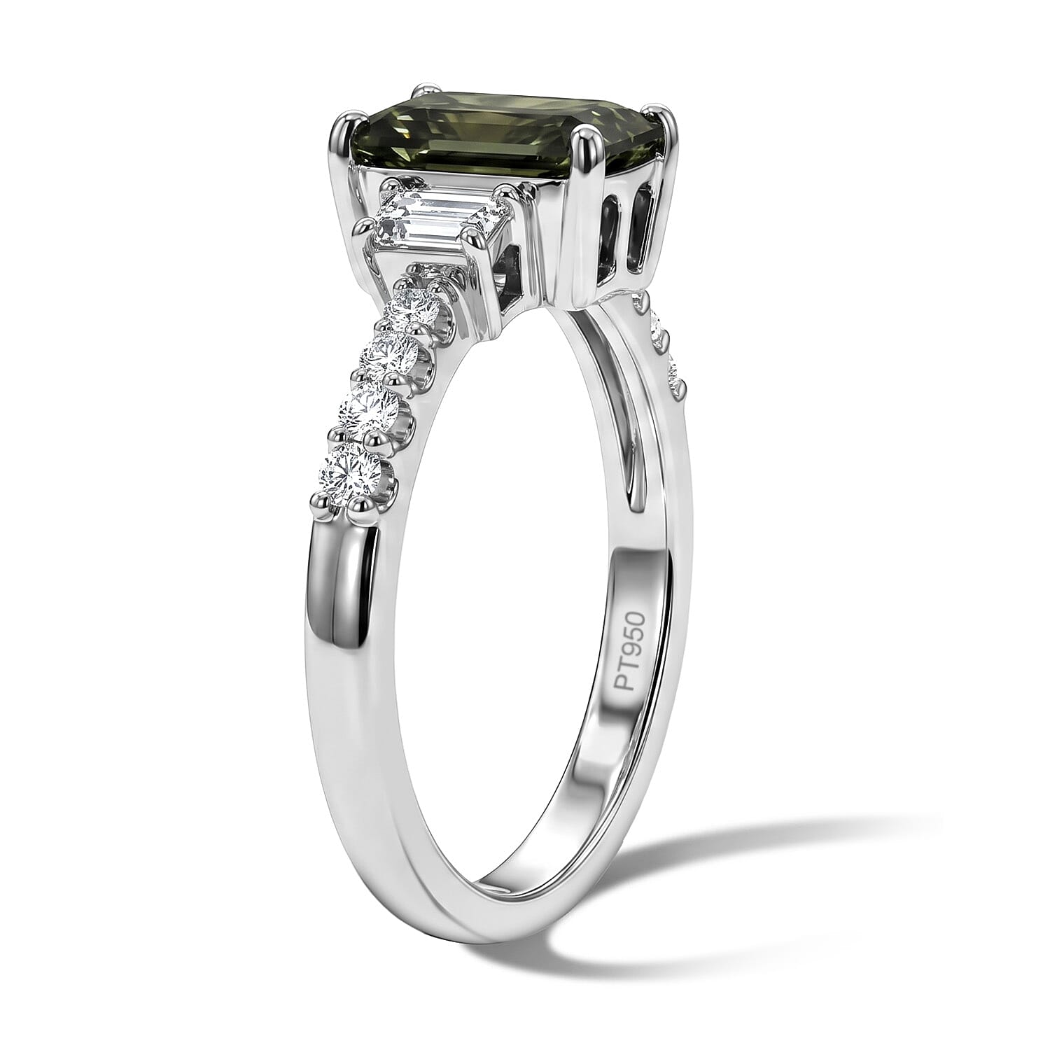 SGL Certified 950 Platinum Luxuriant Lab Grown Green Diamond (IR) and Lab Grown Diamond (E-F, VS) 2.60 ctw Verdant Regal Emerald Ring (Size 6.0)