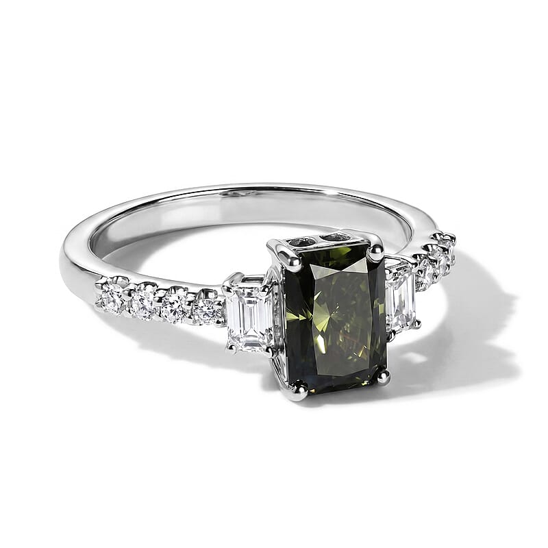 SGL Certified Luxuriant Lab Grown Green Diamond (IR) and Lab Grown Diamond VS 2.60 ctw Verdant Regal Emerald Ring in 950 Platinum (Size 8.0) 5.87 Grams