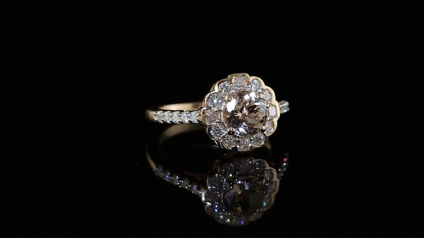 D''Joy Marropino Morganite, Moissanite Ring in 18K Vermeil RG Over Sterling Silver (Size 6.0) 1.60 ctw