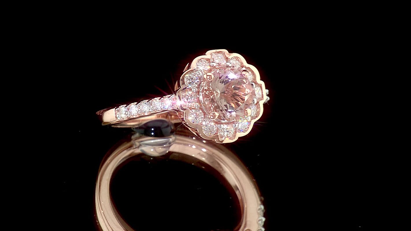 D''Joy Marropino Morganite, Moissanite Ring in 18K Vermeil RG Over Sterling Silver (Size 6.0) 1.60 ctw