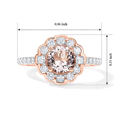D'Joy Marropino Morganite and Moissanite 1.60 ctw Ring in 18K Vermeil Rose Gold Over Sterling Silver (Size 6.0)