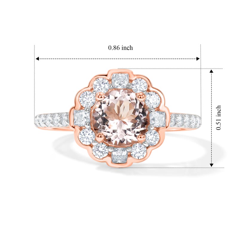 D'Joy Marropino Morganite and Moissanite 1.60 ctw Ring in 18K Vermeil Rose Gold Over Sterling Silver (Size 6.0)
