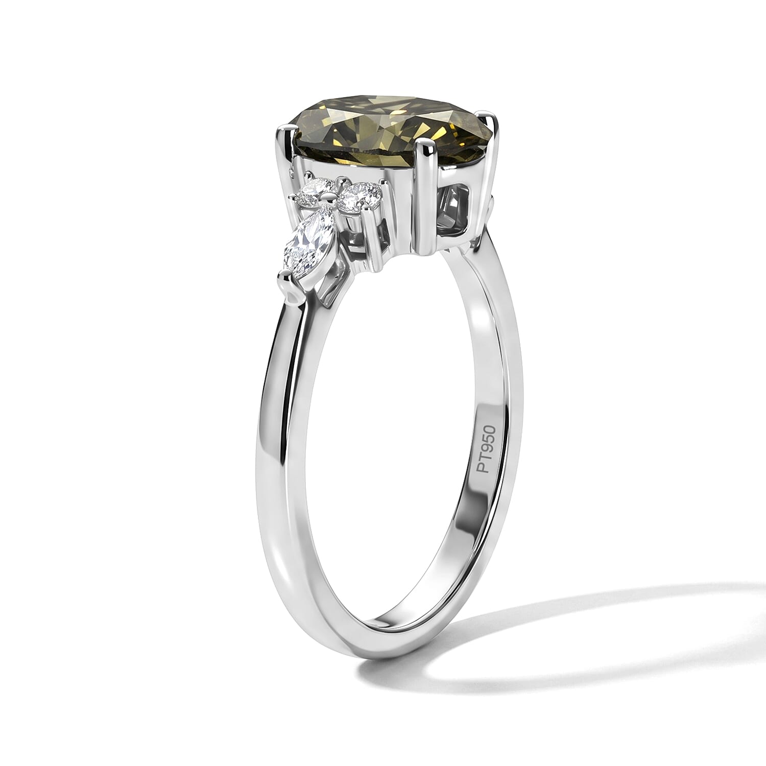 SGL Certified 950 Platinum Luxuriant Lab Grown Green Diamond (IR) and Lab Grown Diamond (E-F, VS) Solitaire 2.30 ctw Garden Crown Ring (Size 6.0)