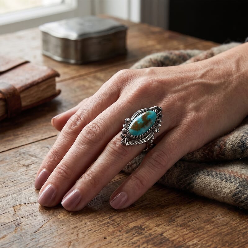 D'Joy Artisan Crafted Premium Royston Turquoise 6.80 ctw Ring in Sterling Silver (Size 6.0)