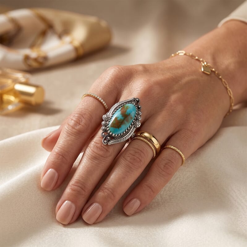 D'Joy Artisan Crafted Premium Royston Turquoise 6.80 ctw Ring in Sterling Silver (Size 6.0)