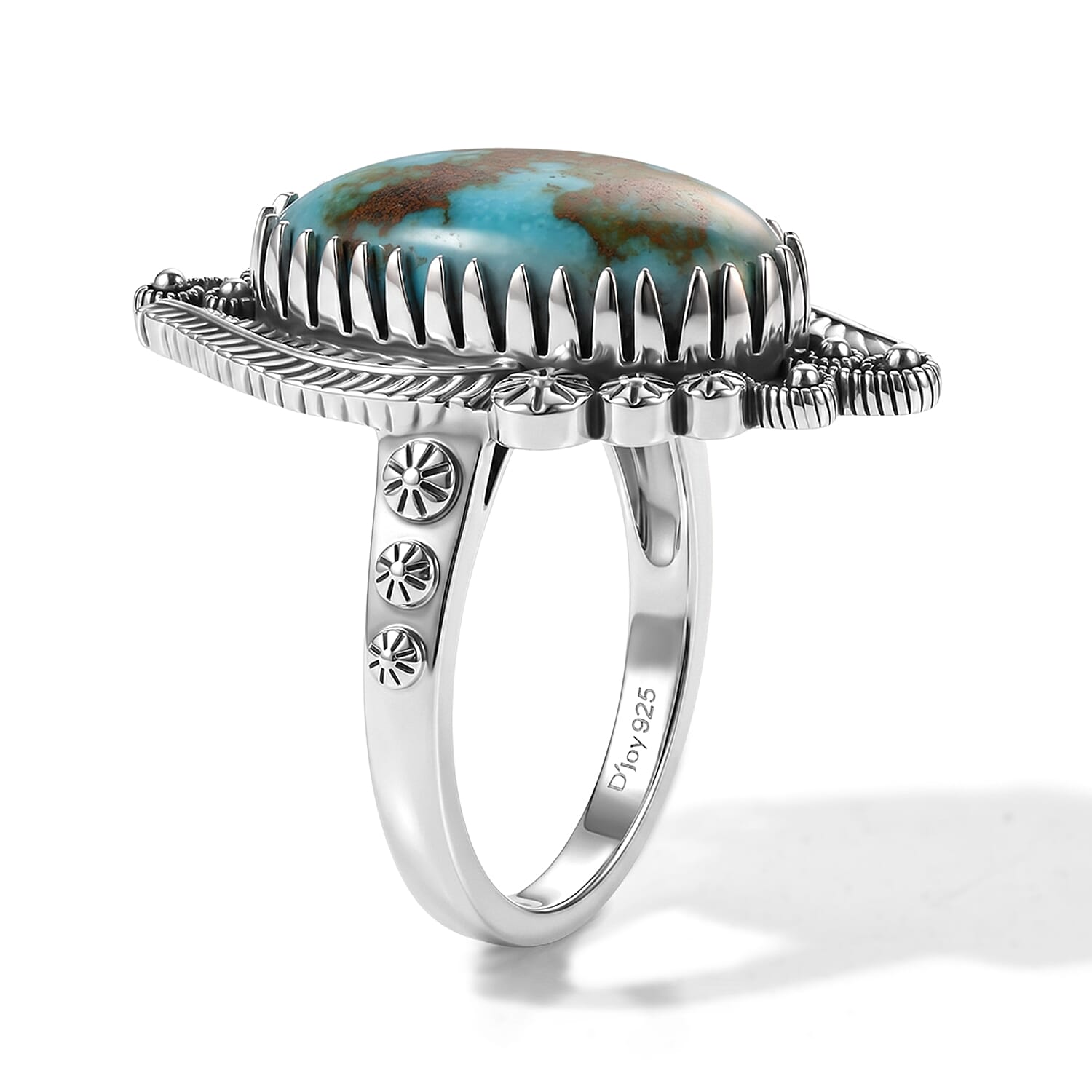 D'Joy Artisan Crafted Premium Royston Turquoise 6.80 ctw Ring in Sterling Silver (Size 7.0)