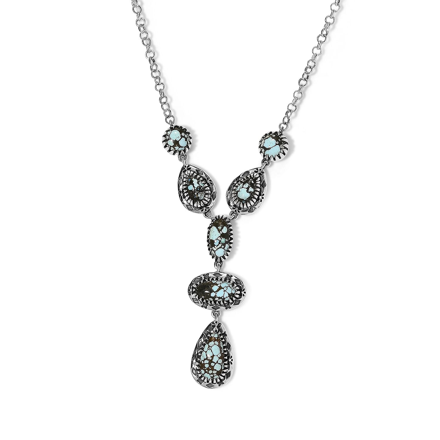 D'Joy Artisan Crafted Premium Spiderweb Turquoise 8.00 ctw Necklace in Sterling Silver 18-20 Inches