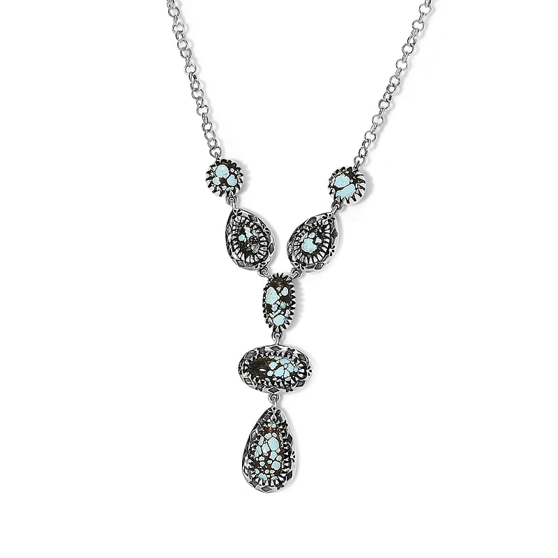 D'Joy Artisan Crafted Premium Spiderweb Turquoise 7.75 ctw Necklace in Sterling Silver 18-20 Inches