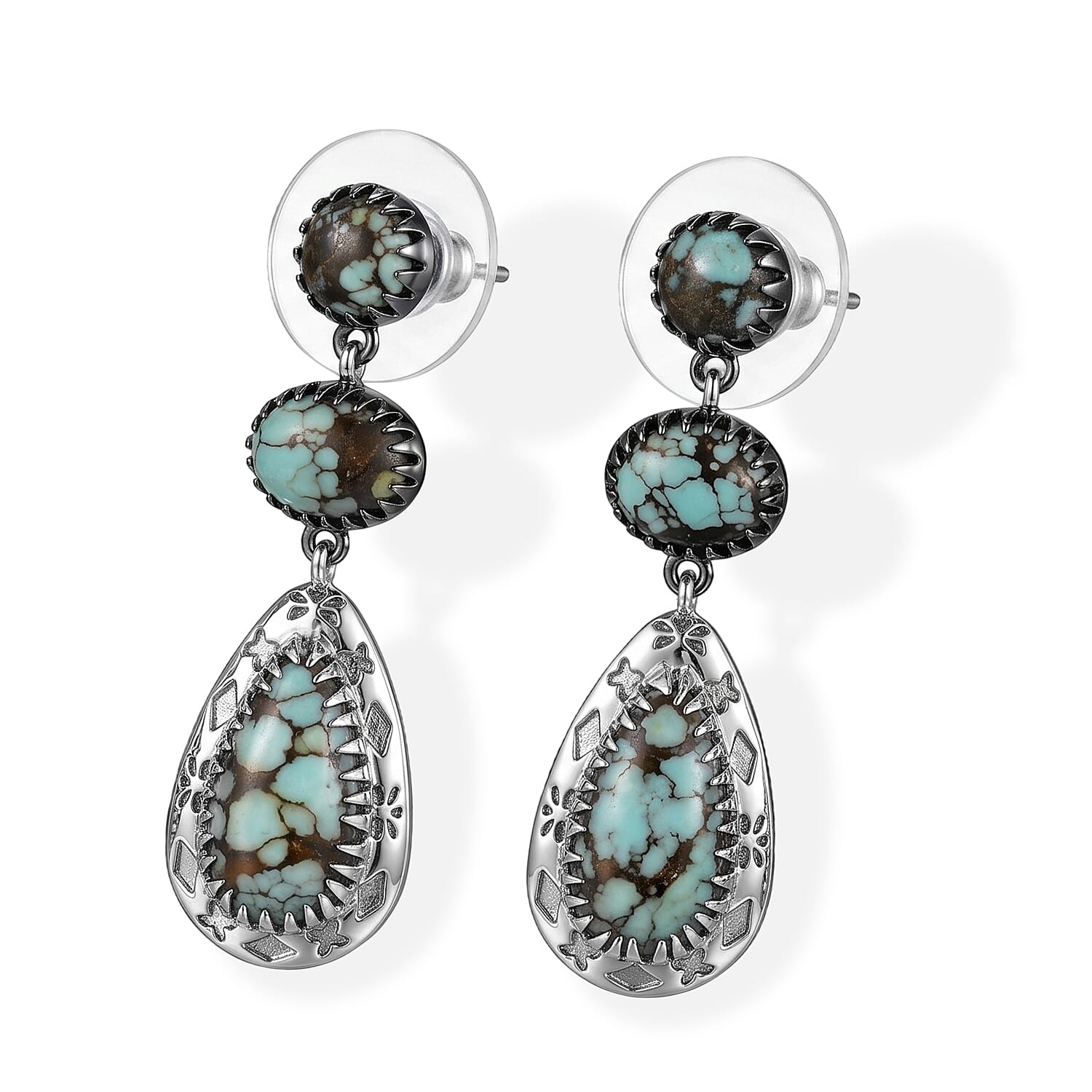 D'Joy Artisan Crafted Premium Spiderweb Turquoise 4.50 ctw Earrings in Sterling Silver
