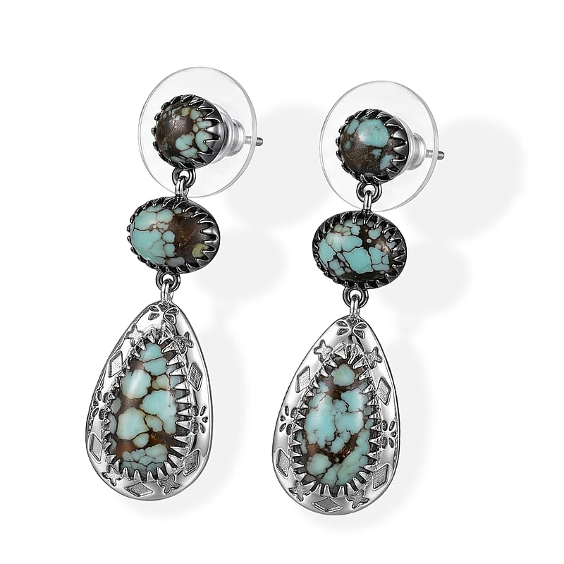 D'Joy Artisan Crafted Premium Spiderweb Turquoise 4.50 ctw Earrings in Sterling Silver
