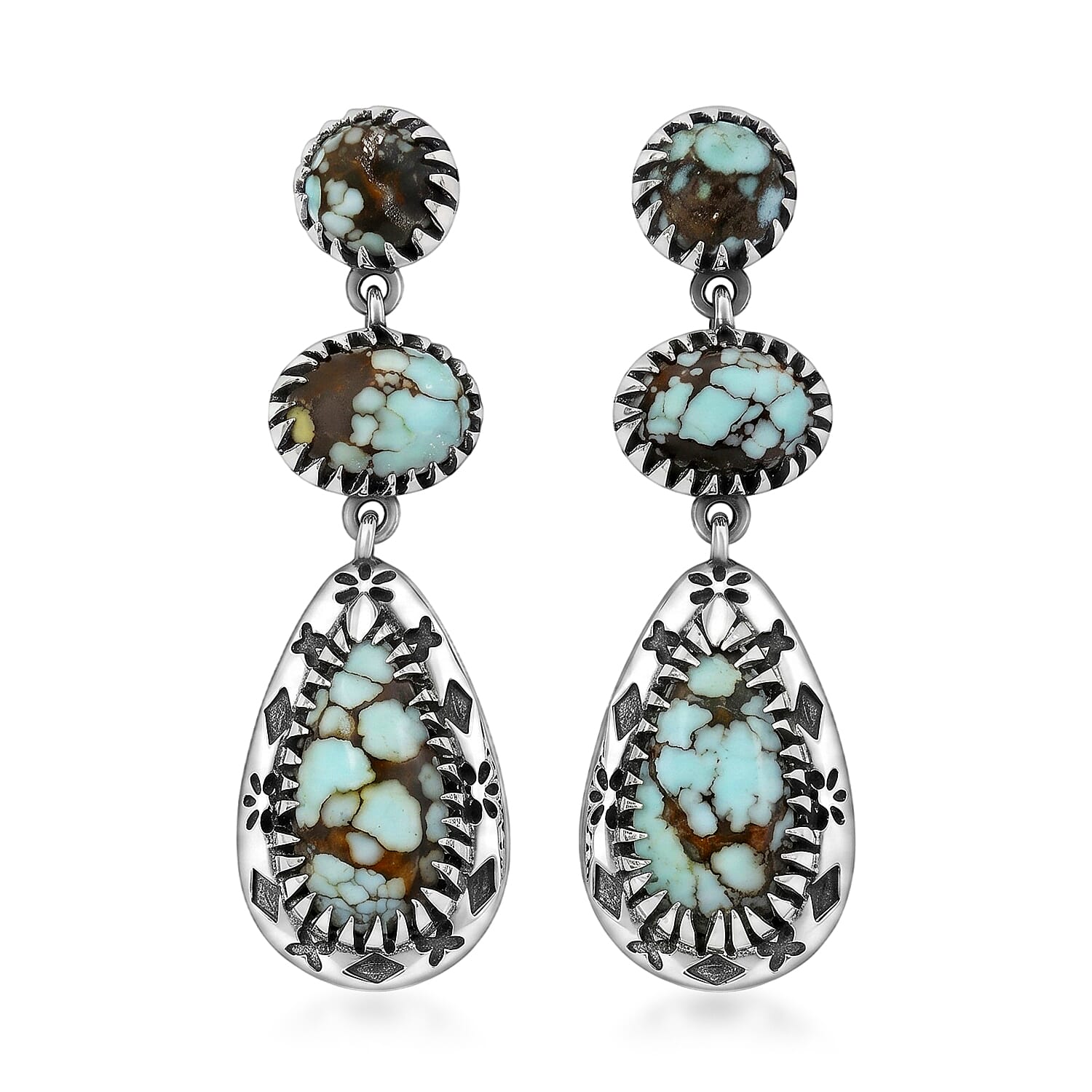 D'Joy Artisan Crafted Premium Spiderweb Turquoise 4.50 ctw Earrings in Sterling Silver