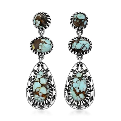 D'Joy Artisan Crafted Premium Spiderweb Turquoise 4.50 ctw Earrings in Sterling Silver