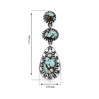 D'Joy Artisan Crafted Premium Spiderweb Turquoise 4.50 ctw Earrings in Sterling Silver