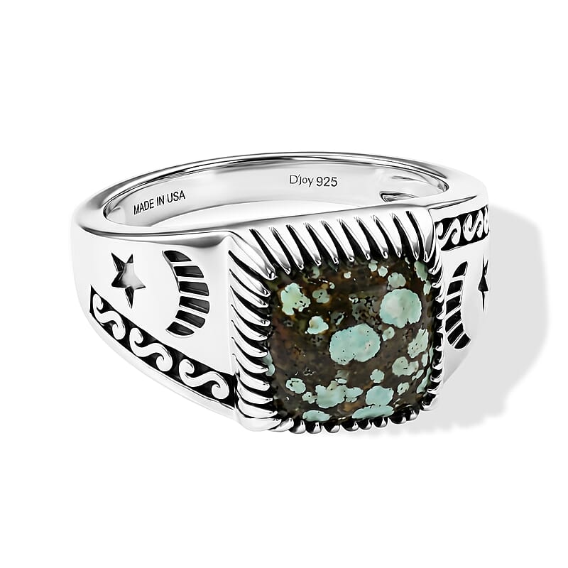 D'Joy Artisan Crafted Spiderweb Turquoise 4.80 ctw Men's Ring in Sterling Silver (Size 10.0)