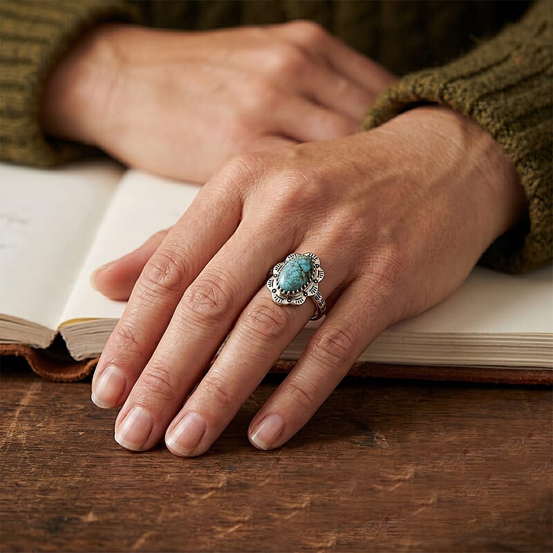 D'Joy Artisan Crafted Premium Spiderweb Turquoise 1.65 ctw Ring in Sterling Silver (Size 5.0)