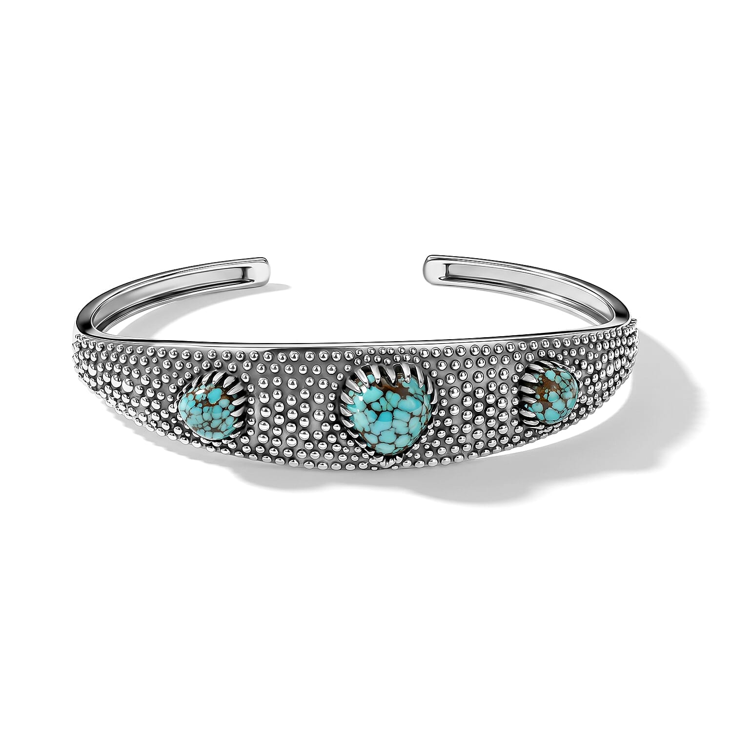 D'Joy Artisan Crafted Premium Spiderweb Turquoise 5.60 ctw Cuff Bracelet in Sterling Silver (7.25 In)