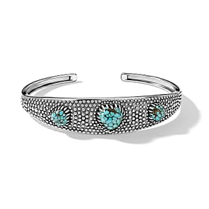 D'Joy Artisan Crafted Premium Spiderweb Turquoise 5.60 ctw Cuff Bracelet in Sterling Silver (7.25 In)