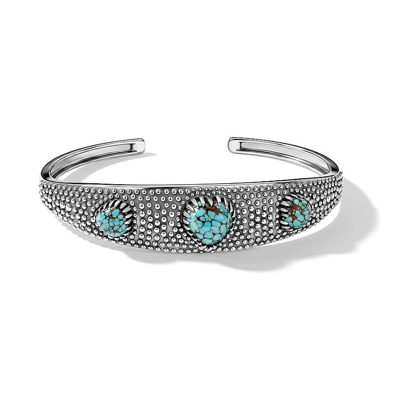 D'Joy Artisan Crafted Premium Spiderweb Turquoise 5.60 ctw Cuff Bracelet in Sterling Silver (7.25 In)