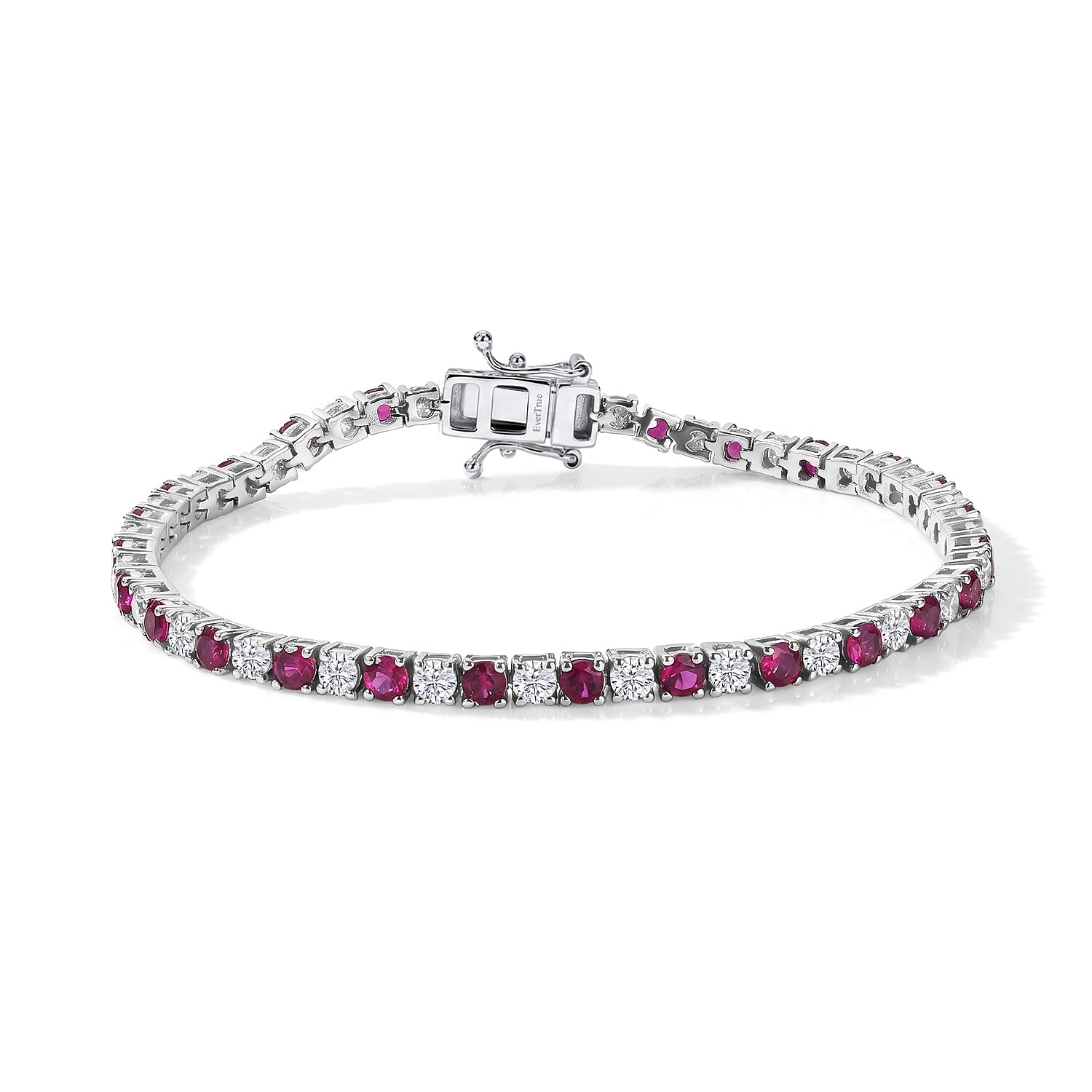 EverTrue Lab Grown Ruby and Moissanite 6.90 ctw Cluster Bracelet in Platinum Bond (7.25 In)